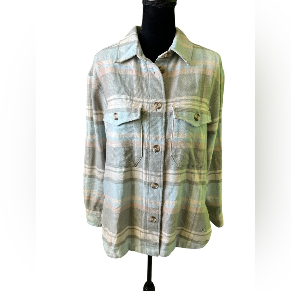 American Eagle Oversized Plaid Shirt Jacket Shacket pastel pink blue gray XS NWT